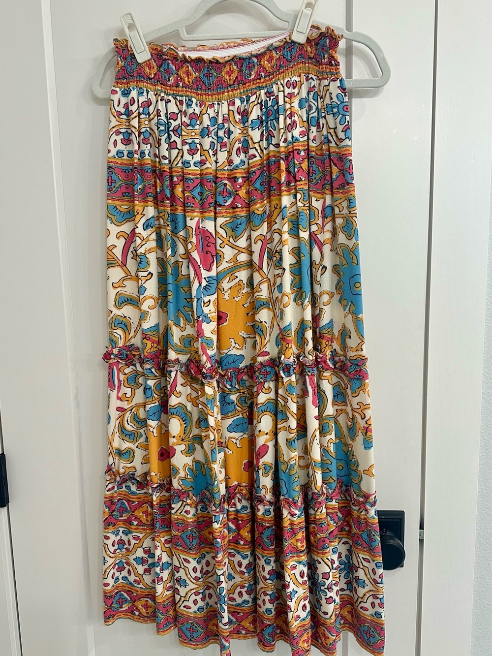 Rachel Zoe Floral Paisley Tiered Maxi Skirt in Cream, Mustard & Teal